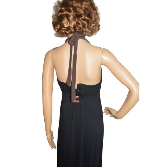 NWT Tommy Bahama Beaded Halter Boho Maxi Dress Black Brown Women's Size Large - Picture 4 of 8